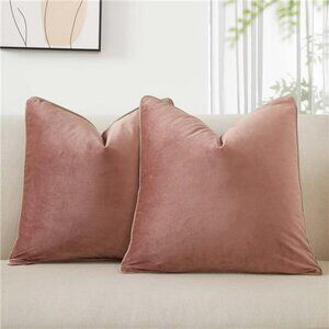 Velvet Pillow Covers 20x20 Set of 2 Soft Decorative Cushion Cases with Piping So